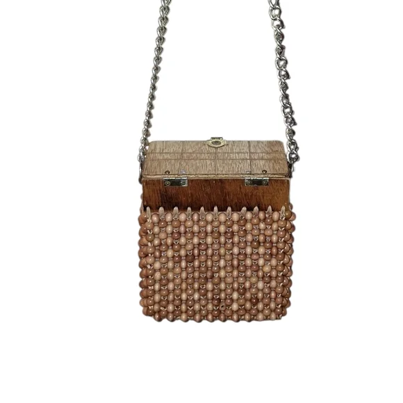 Wooden Beaded Purse With Chain Strap VINTAGE 1960'S Japan - Picture 3 of 6